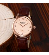 MontBlanc Star Edition Automatic Watch Small Seconds - Rose Gold Cream Colored Dial - Brown Leather Strap