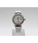Omega Deville Ladymatic Diamond Swiss Automatic Watch-White Coral Design Dial-White Leather strap