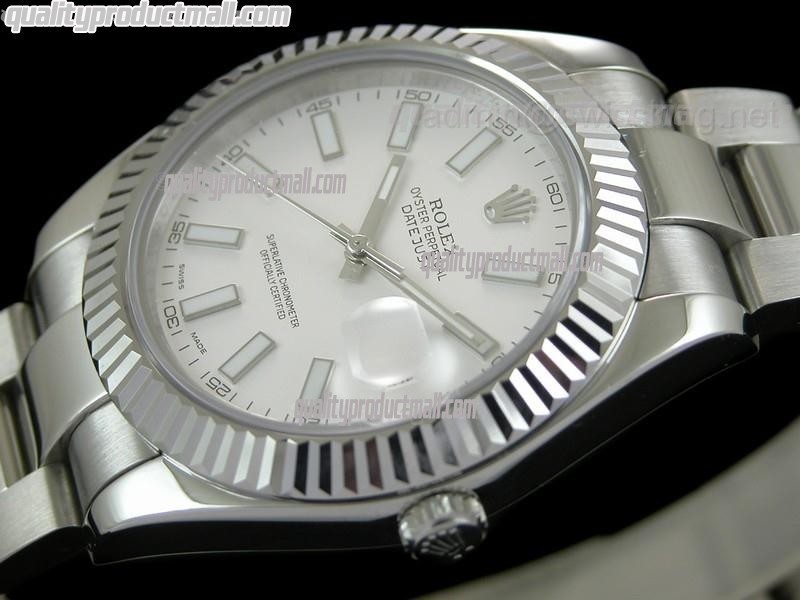 Rolex Datejust II 41mm Swiss Automatic Watch-White Dial Luminous Index hour markers-Stainless Steel Oyster Bracelet