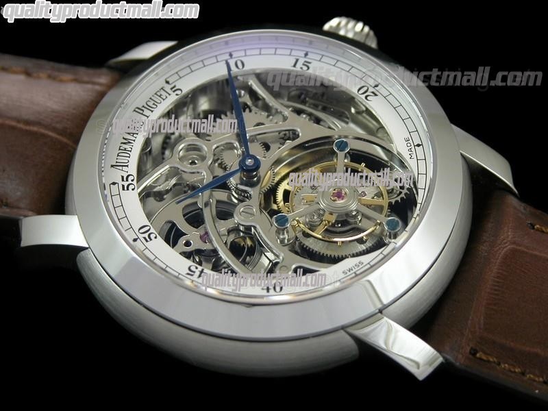 Audemars Piguet Jules Audemars Skeleton Tourbillon-White Inner Bezel Dial-Brown Leather Strap