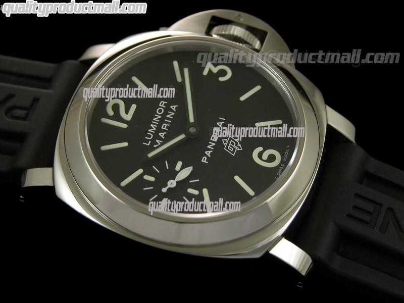 Panerai Pam005 Handwound Watch  - Black Logo Dial - Black Rubber Strap