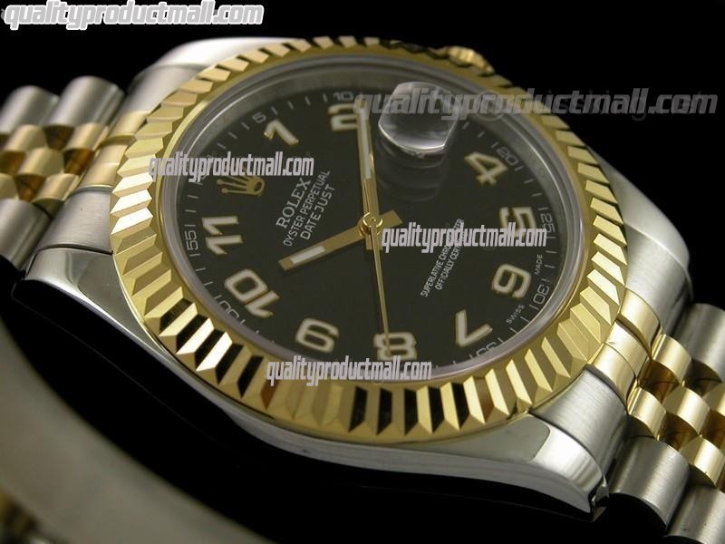 Rolex Datejust II 41mm Two Tone Fluted Bezel18k Gold-Black Dial Lumed Numeral Markers-Stainless Steel Jubilee Bracelet 