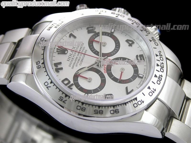 Rolex Daytona Swiss Chronograph-White Dial Silver Subdials-Red Chronograph-Stainless Steel Oyster Bracelet