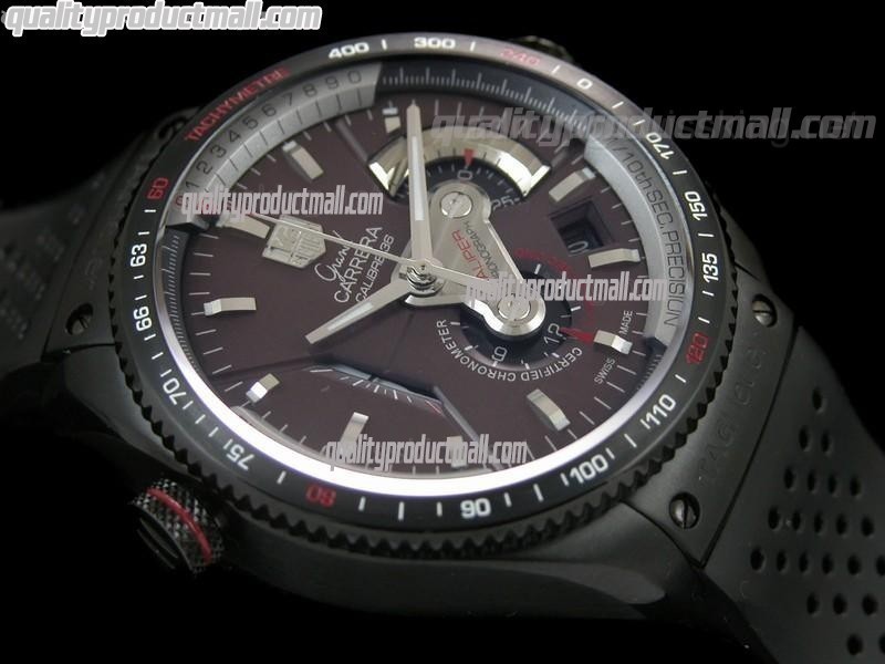Tag Heuer Grand Carrera Calibre 36 DLC Titanium Chronograph-Brown dial Sucken Steel Subdials-Black Rubber Bracelet