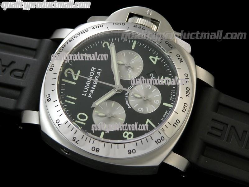 Panerai Ultimate Daylight PAM162 Chronograph-Black Dial Silver Subdials-Black Rubber Strap