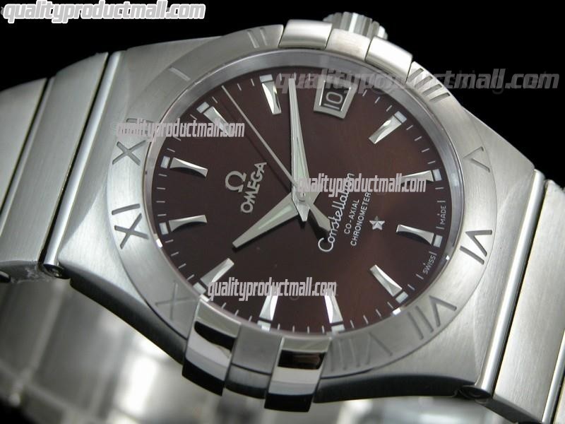 Omega Constellation Double Eagle Swiss-Brown Dial-Stainless Steel Linked Strap