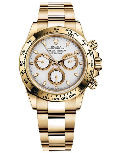 Rolex Daytona Swiss 18K Gold Chronograph-White Dial, Gold Ring Subdials-Stainless Steel Oyster Bracelet 