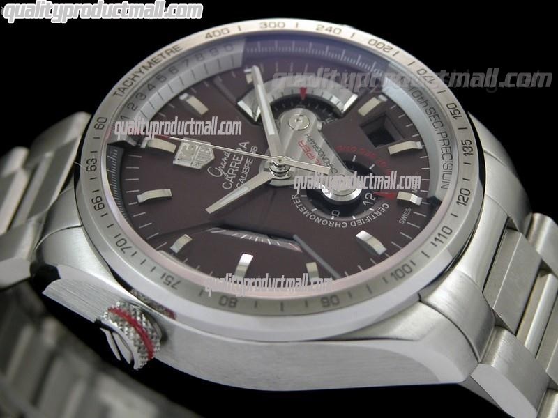 Tag Heuer Grand Carrera Calibre 36 Chronograph-Brown Calibre 36 dial Sucken Steel Subdials-Stainless Steel Bracelet