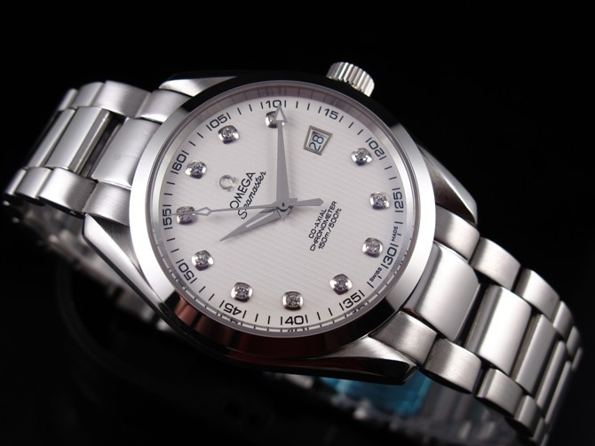 Omega Sea-Master OM6236 Automatic-White Dial-Diamond Markers-Brushed Stainless Steel Strap