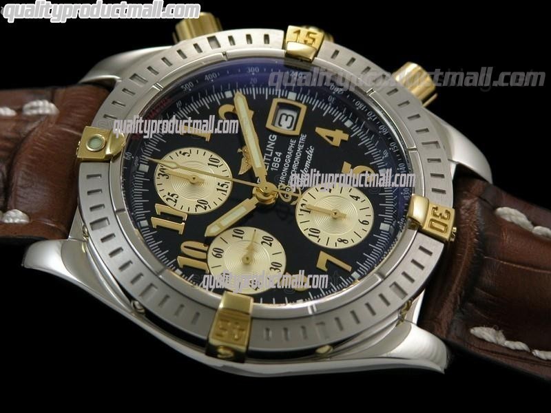 Breitling Choromat Evoluliton V3 Chronograh - Black Dial - Bi Tone - Brown Leather Strap - Numerals