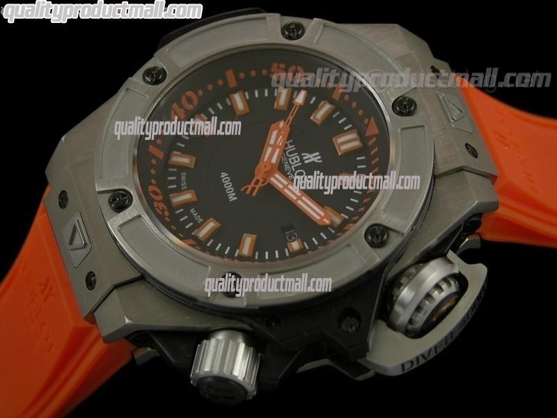 Hublot Big Bang King Diver 400m Automatic Watch-Orange Dial Luminous Bar Markers-Orange Rubber Strap