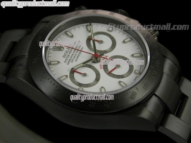 Rolex Daytona Pro Hunter Sticks-White Dial Silver Subdials-Black PVD Stainless Steel Oyster Strap