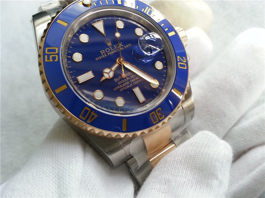 Rolex Submariner Automatic Watch 18K Gold Blue Dial 