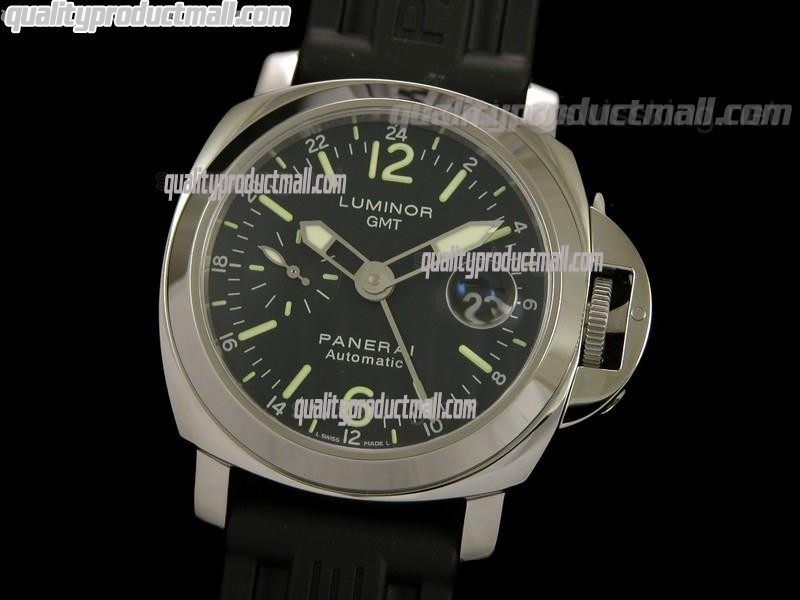 Panerai Regetta PAM237 GMT Automatic-Black Dial Superlume Hour Markers-Black Rubber Strap 