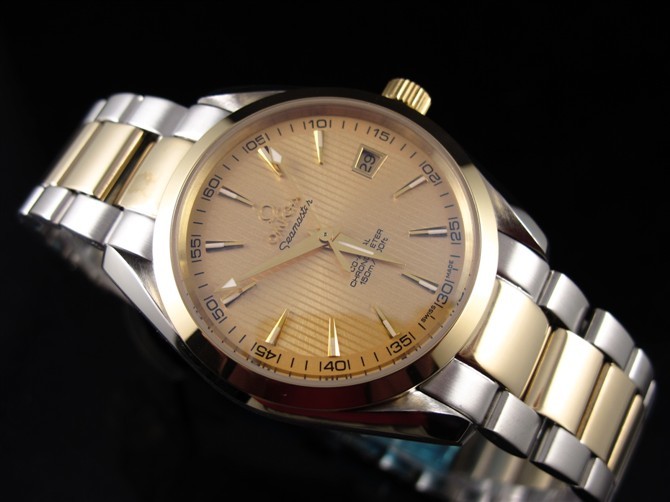 Omega Sea-Master OM6209 Automatic 18k Gold-Gold Dial-Gormment Markers-Brushed Stainless Steel Strap