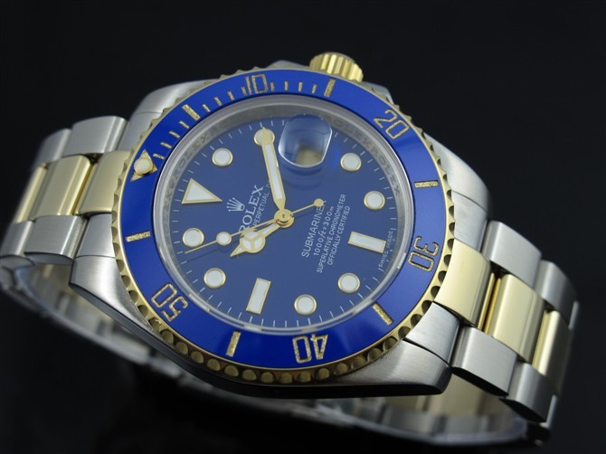 Rolex Submariner 116613 Automatic 18k Gold-Luminous Blue Dial-Stainless Steal Strap （Rolex submariner blue dial replica）