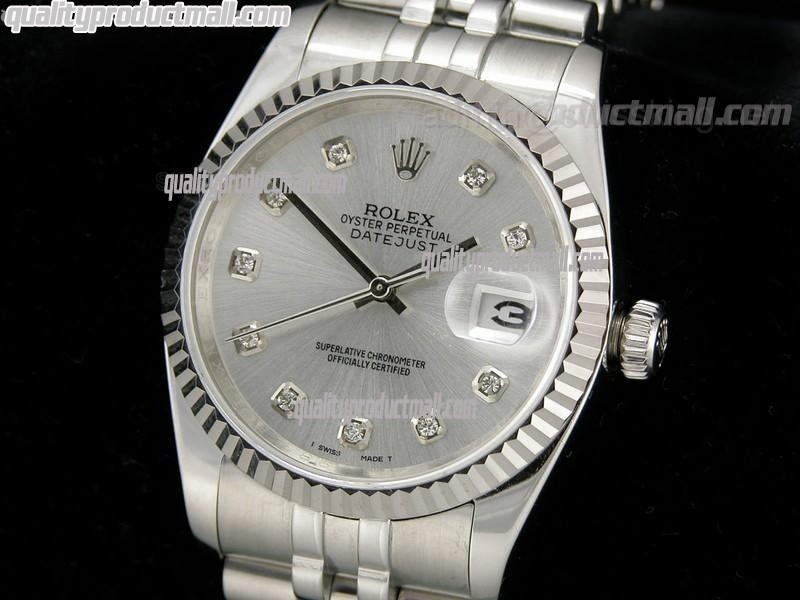 Rolex Datejust 36mm Swiss Automatic Watch-Grey Sunburst Dial Diamond Hour Markers-Stainless Steel Jubilee Bracelet 