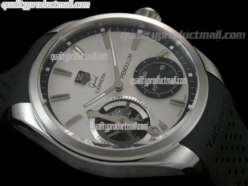 Tag Heuer Pendulum Handwound Watch-White Dial Silver Stick Markers-Black Rubber strap