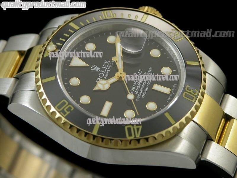 Rolex Submariner Automatic Swiss Watch 18k Gold-Black Dial-Stainless Steel New Style Brushed Oyster Bracelet