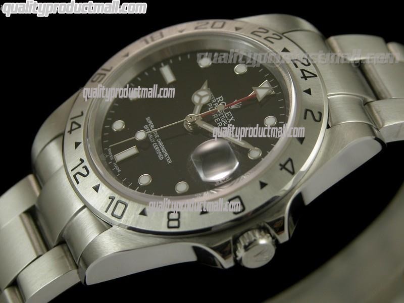 Rolex Explorer II GMT Hour Adjust-Black Dial White Dot markers-Stainless Steel Oyster Strap