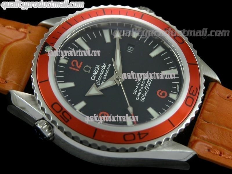 Omega Sea-Master Automatic Orange Ultimate-Black Dial Orange Bezel-Orange Leather Strap