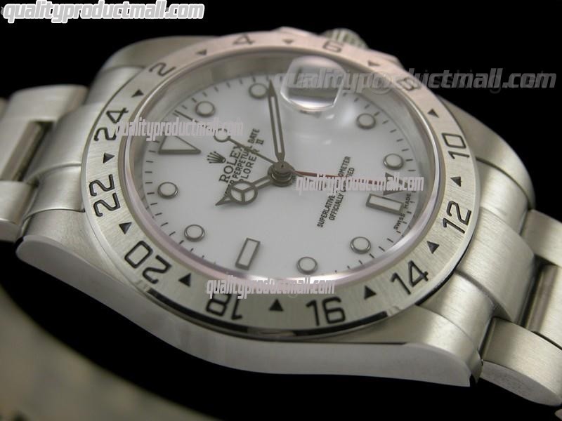Rolex Explorer II 40MM Swiss GMT Hour Automatic Watch-White Dial White Dot markers-Stainless Steel Oyster Bracelet