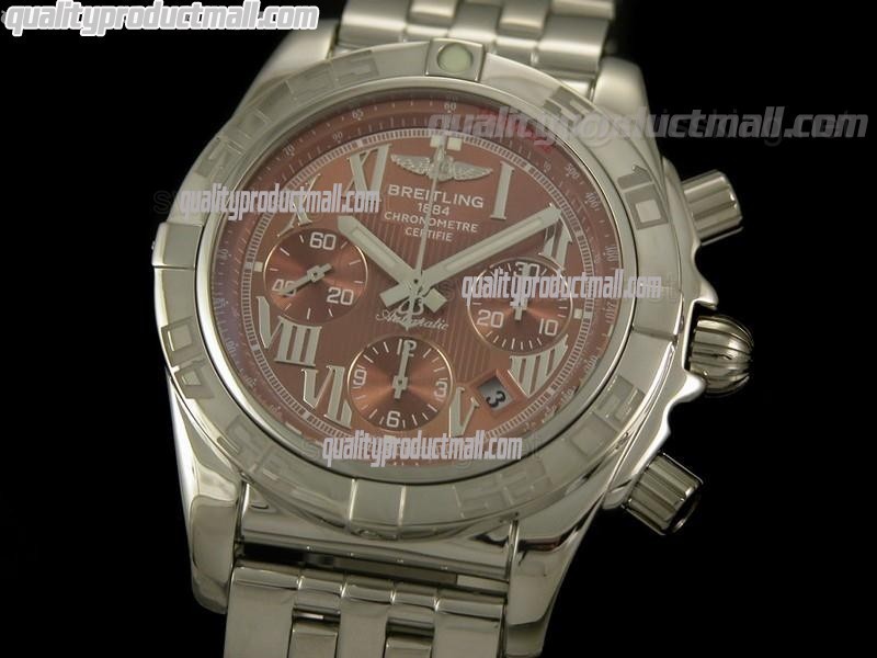 Breitling Chronomat B01 Chronograph-Brown Dial Roman Numerals Markers-Stainless Steel Bracelet
