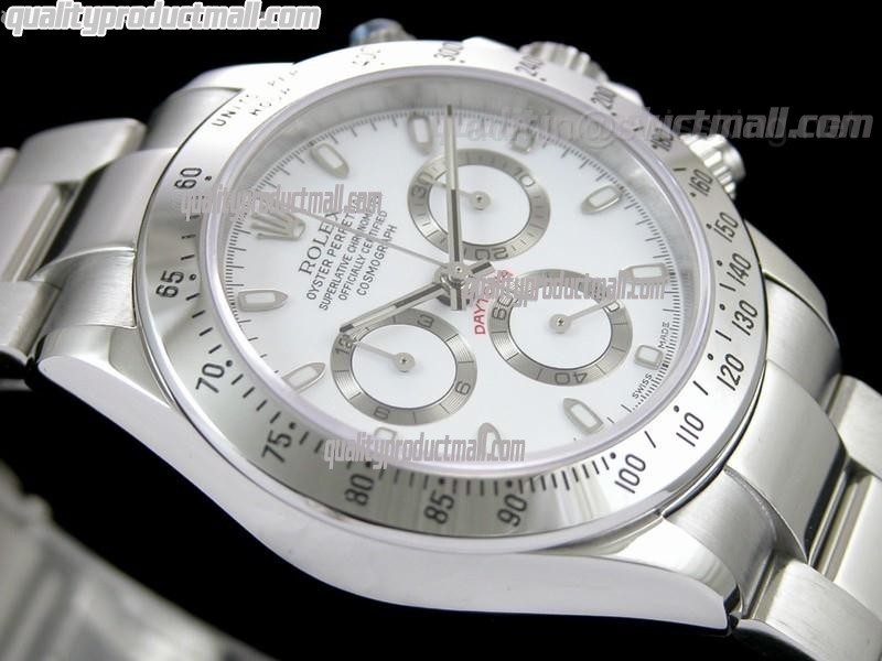 Rolex Daytona Swiss Chronograph-White Dial, Silver Ring Subdials-Stainless Steel Oyster Bracelet