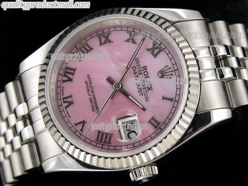 Rolex Datejust 36mm Swiss Automatic Watch-MOP Pink Dial Roman Numeral Hour Markers-Stainless Steel Jubilee Bracelet 
