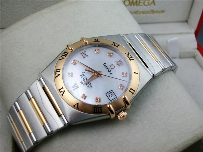 Omega Constellation OM6105 Automatic-18k Gold White Dial-Stainless Steel TT Linked Strap