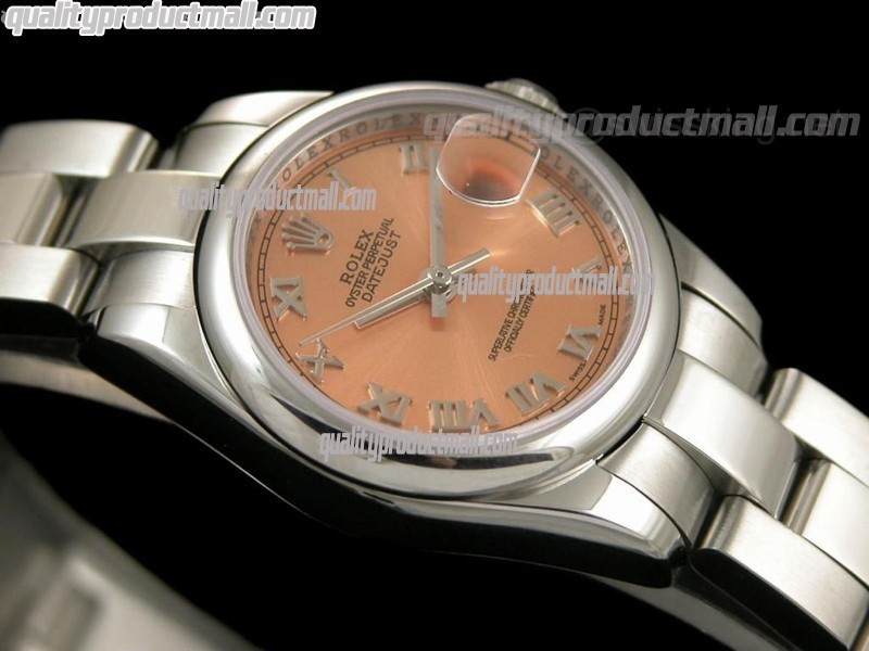 Rolex Datejust 25MM Swiss ETA Automatic Watch-Salmon Dial Roman Numeral Markers-Stainless Steel Oyster Bracelet 