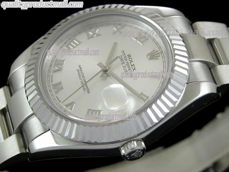 Rolex Datejust II 41mm Swiss Automatic Watch-White Dial Roman Numeral Hour Markers-Stainless Steel Oyster Bracelet 