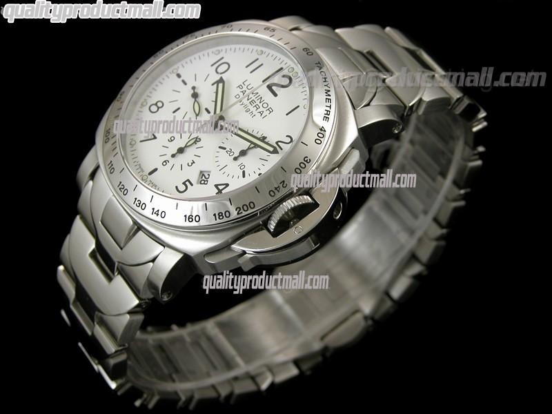 Panerai Ultimate Daylight PAM188 Chronograph-MOP White Dial/Subdials-Stainless Steel Bracelet 