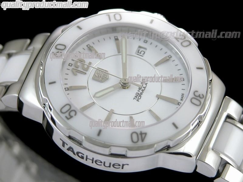 Tag Heuer Formula 1 Ladies Swiss Quartz Ceramic Watch-White Dial-White Ceramic Bezel 