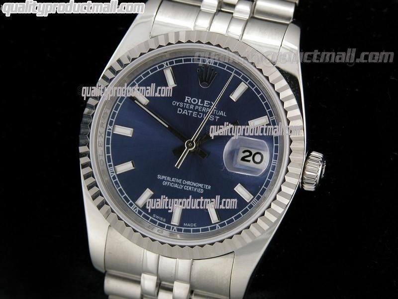 Rolex Datejust 36mm Swiss Automatic Watch-Blue Textured Dial Index Hour markers-Stainless Steel Jubilee Bracelet