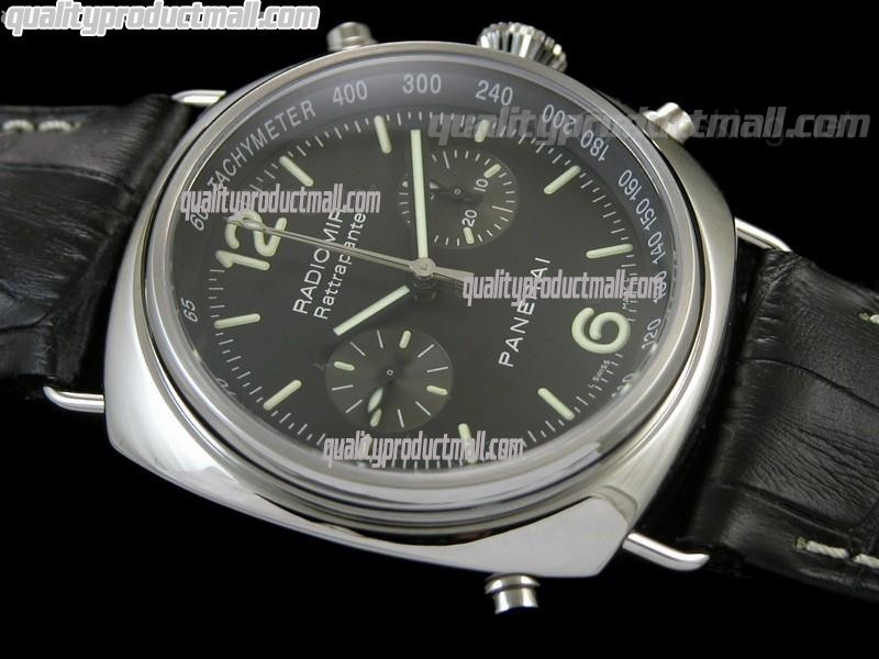 Panerai Ultimate Daylight PAM214 Radiomir Chronograph-Black Dial Black Subdials-Black Leather Strap