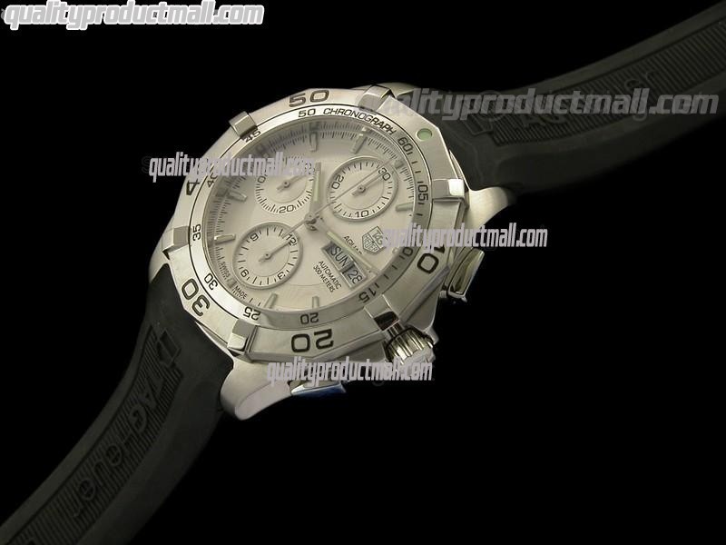 Tag Heuer Aquaracer 300M Day Date Chronograph-White Dial-Black Rubber Strap