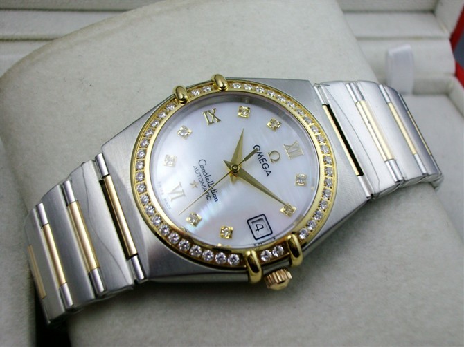 Omega Constellation OM6100 Automatic-18k Gold White Dial-Stainless Steel TT Linked Strap