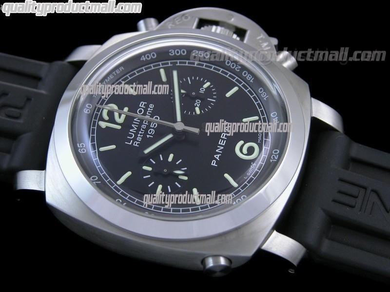 Panerai Luminor Daylight PAM213 Ratttrapante Chronograph-Black Dial Black Subdials-Black Rubber Strap