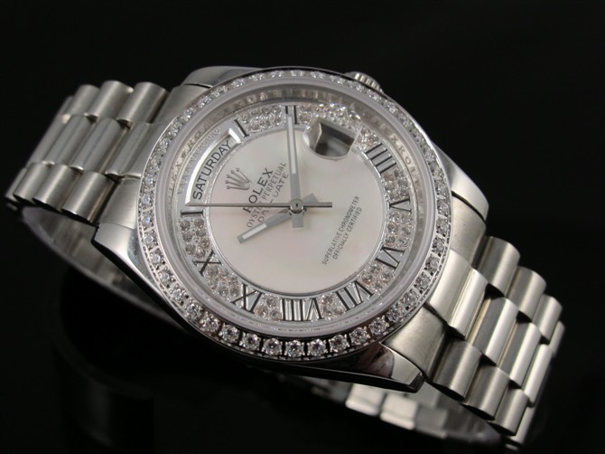 Rolex Day-Date E730 Automatic-Silver Dial Roman Number Markers-Stainless Steel Strap