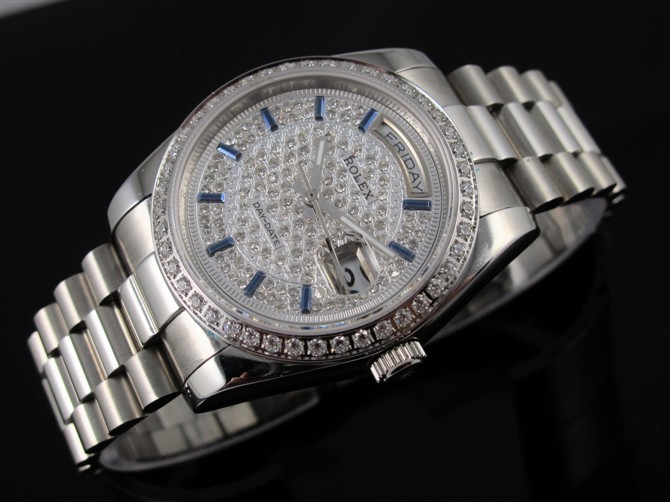 Rolex Day-Date E727 Automatic-Diamond Dial Gormment Markers-Stainless Steel Strap