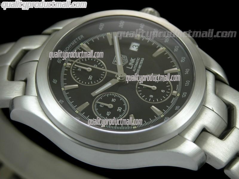 Tag Heuer Link Automatic 200M Chronograph-Black Dial-Brushed Stainless Steel Bracelet