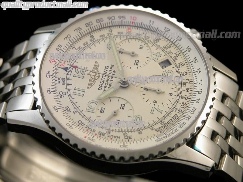 Breitling Navitimer Chronometre Chronograph-Off white Dial Numeral Markers-Stainless Steel Strap