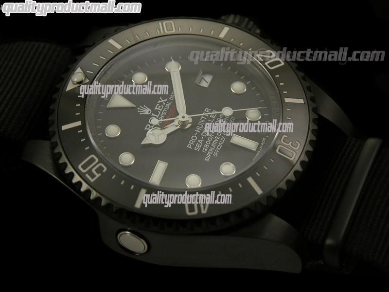 Rolex Sea Dweller Deep Sea Pro Hunter Automatic Watch-Black Dial White Dot Markers-NATO Strap