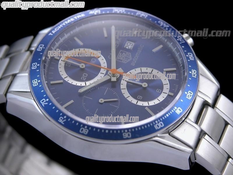 Tag Heuer Carrera 41MM Automatic Chronograph-Blue Dial, Silver Ring subdials-Stainless Steel Bracelet