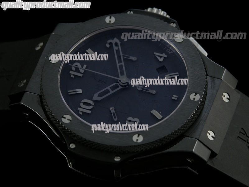 Hublot Big Bang All Black Limited Edition Chronograph-Black Dial Numeral Hour Markers-Black Rubber Strap