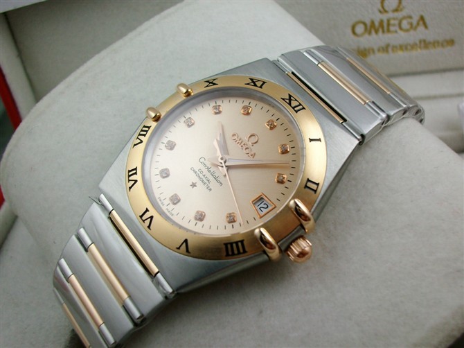 Omega Constellation 160th Anniversary Automatic-18k Gold Dial-Stainless Steel TT Linked Strap