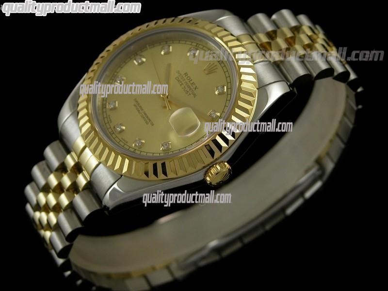 Rolex Datejust II 41mm Automatic Two Tone Fluted Bezel 18k Gold-Gold Dial Diamond Markers-Stainless Steel Jubilee Bracelet