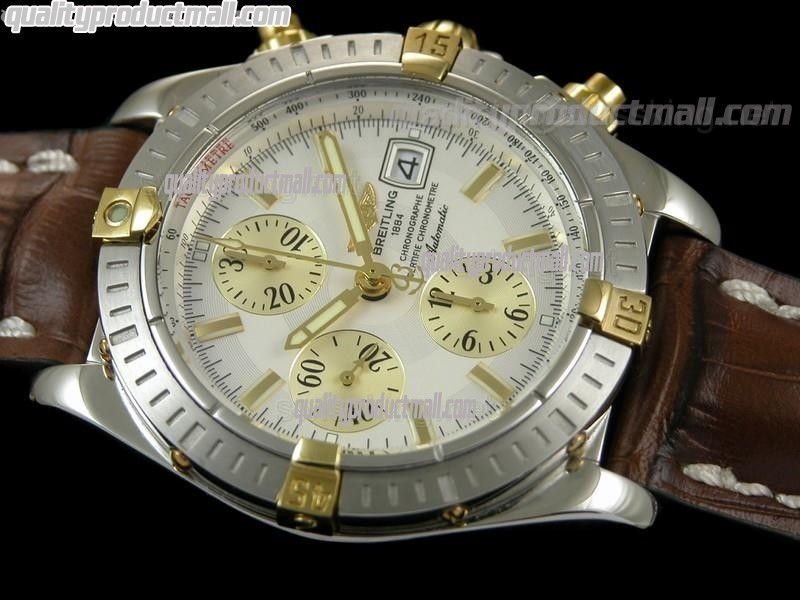 Breitling Choromat Evoluliton V3 Chronograh - White Dial - Bi Tone - Brown Leather Strap