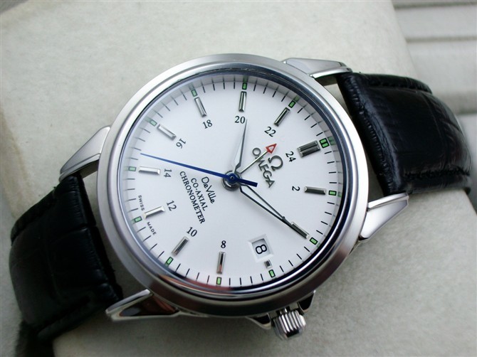 Omega De Ville Automatic-White Dial-Gormment Number Markers-Black Genuine Leather Strap